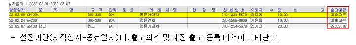 예정및미출고내역