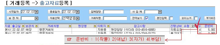출고자료등록 운반비 유형별 처리 방법